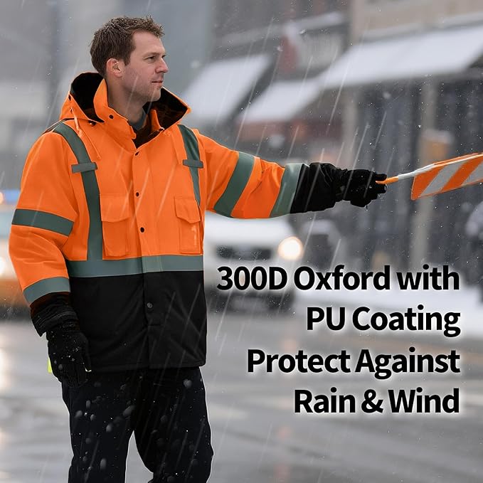 Hi Vis Safety Jackets for Men Waterproof Class 3 Reflective Construction Jacket for Winter Bomber Jacket
