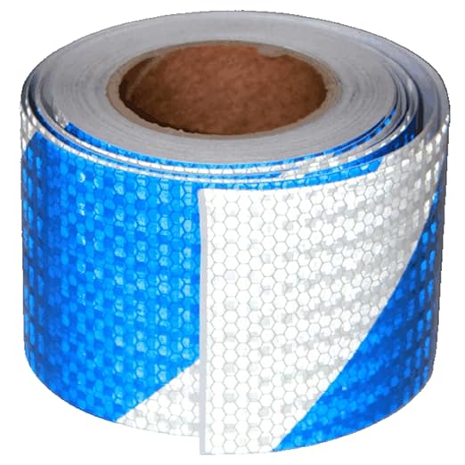 Reflective Tape Blue and White 4 inch X 66 feet, Outdoor Waterproof Hazard Conspicuity Warning Industrial Marking Tape