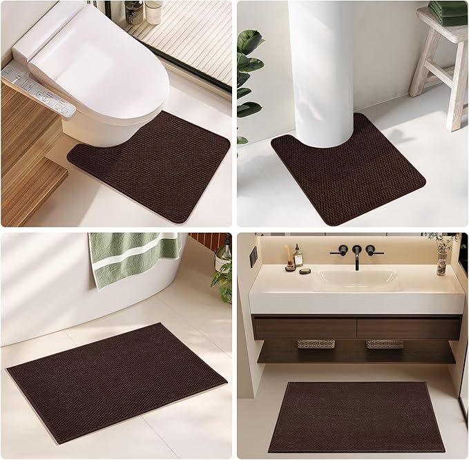 Bathroom Rugs Non Slip Washable, Super Absorbent Thin Bath Mat Small Quick Dry Low Pile Bathroom Rug, Brown 20"x30"