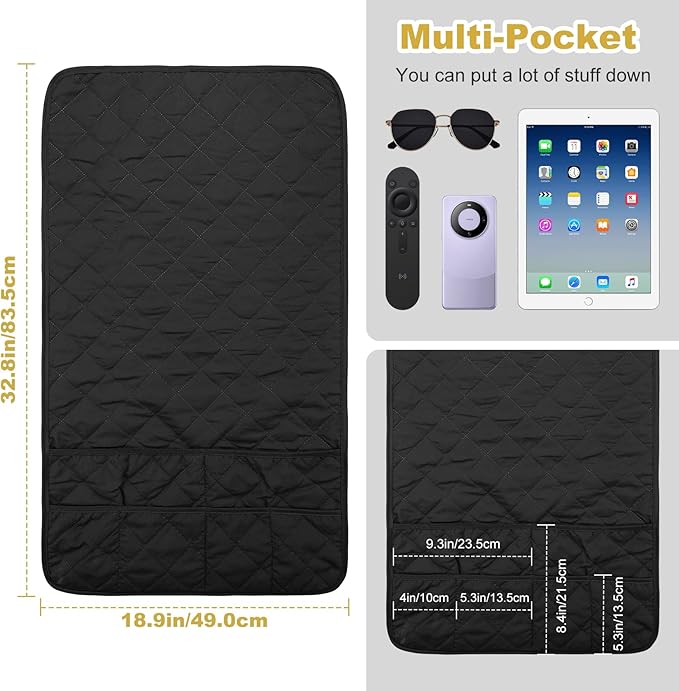 Remote Control Holder for Recliner,Armchair Caddy,Non Slip Sofa Armrest Storage Organizer for Recliner Couch with 6 Pockets for TV Remote,Cell Phone,Magazine (Black)
