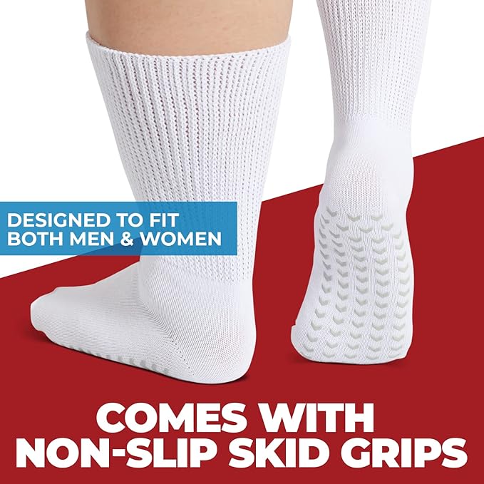 2 Pairs Extra Wide Socks For Swollen Feet, Non-Slip Hospital and Diabetic Socks for Men and Women