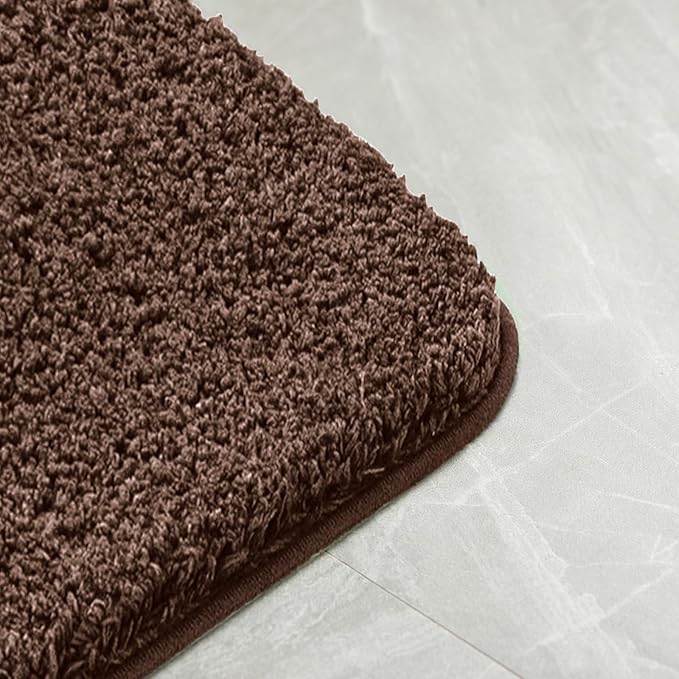 MIULEE Extra Thick Non Slip Bathroom Rug Shaggy Soft Bath Mat Plush Microfiber Absorbent Water for Shower Tub Machine Washable (Brown, 20x30 Inches)