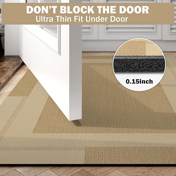 Non Slip Bath Mat, Rubber Backing Ultra Thin Bathroom Rugs Fit Under Door Quick Dry Super Absorbent Washable Bath Rug Shower Mat for Bathroom Floor Bathtub Shower Sink, Easy Care Brown 24"x 35"