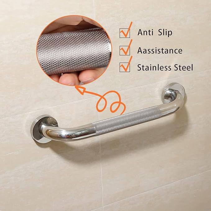 Shower Grab Bar, 2 Pack 12 Inch Bathroom Grab Bar, 1.25" Diameter 304 Stainless Steel Anti-Slip Grab Bars for Bathtubs and Showers, Handicap Shower Grab Bar for Seniors Elderly