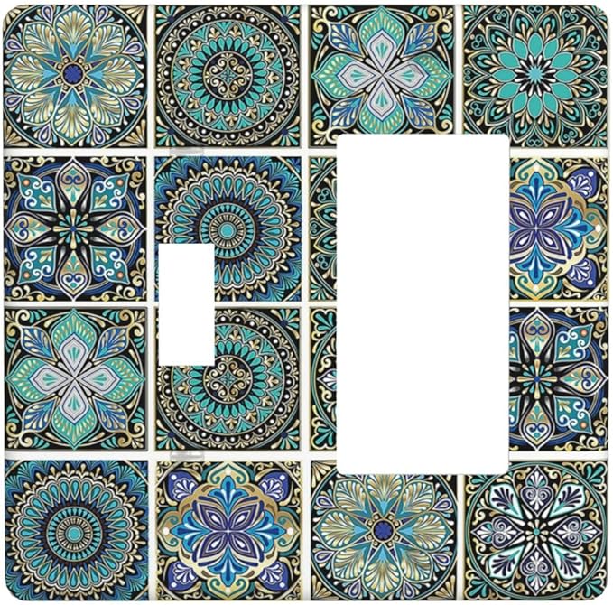 Outlet Covers Mandala Decorative Rustic Vintage Turquoise Pattern 1 Toggle 1 Rocker Combination Decorative Wall Plate Electrical Switch Plates Light Switch Cover Plate for Bedroom Bathroom