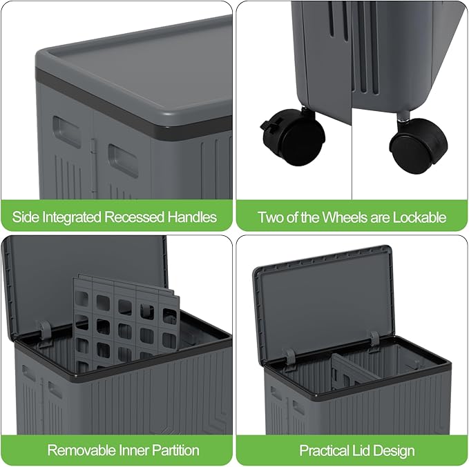 120 L Double Plastic Laundry Hamper with Wheels, Collapsible 2 Section Laundry Hamper with Lid, Grey