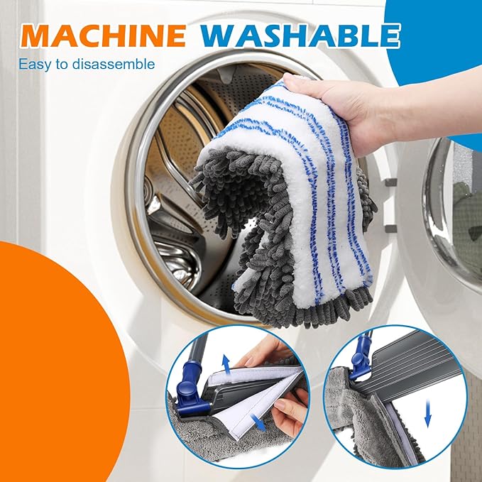 Microfiber Mops for Floor Cleaning, Masthome Dust Mop with 4 Washable Pads, 2-SidedMicrofiber Flip Mop for Wet & Dry Use, Flat Floor Mops for Hardwood, Laminate, Vinyl,Kitchen, Tile -1 Scraper