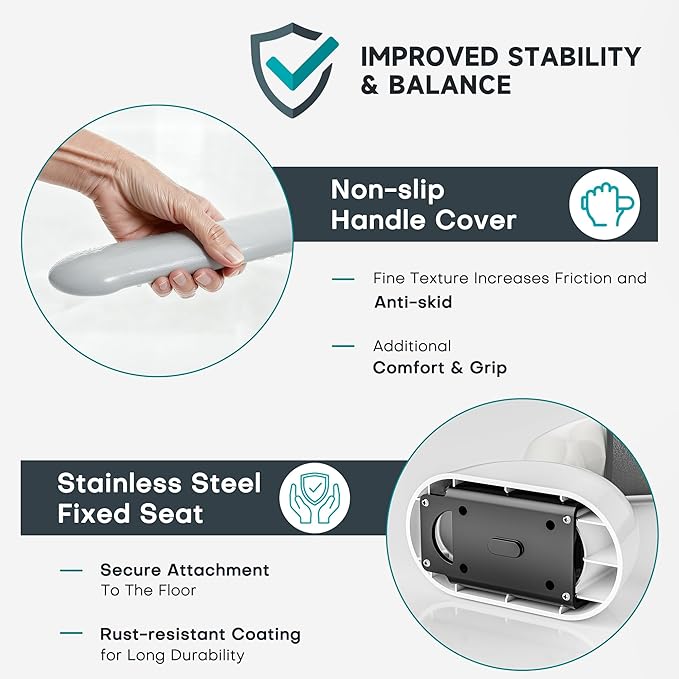 Toilet Safety Rails for Seniors - Easy Installation & Sturdy Grab Bars to Help Stand - Flip-Up & 480 LBS Handicap Toilet Safety Frame - Seat Handles with Arms for Elderly Assist Devices