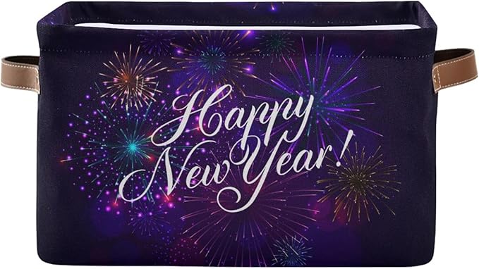 Storage Basket Happy New Year Cube Storage Bins Organizer Bag Collapsible Closet Shelf Baskets with handle for Cloth Book 14.2×10.2×8.3 IN