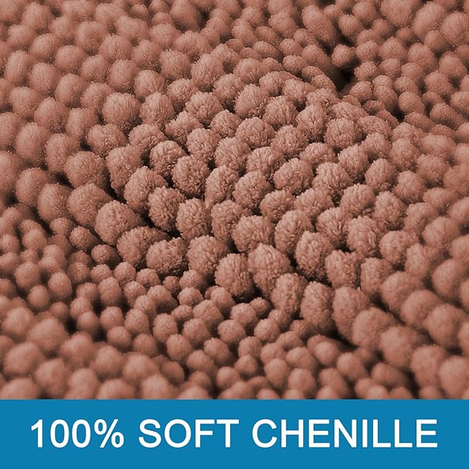H.VERSAILTEX 2 Piece Set Bathroom Rugs Bath Mats Sets Super Absorbent Chenille Striped Bath Mats Non Skid Machine Wash Dry Rugs for Bathroom Floor (Muted Clay, 47 x 17 Plus 17 x 24 - Inches)