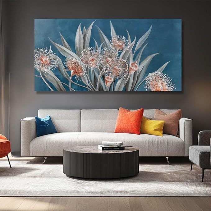 MLART99 Vintage Dandelions Art Prints Plant Pictures Wall Decor Red and White Flower Poster Blue Painting for Home Kirchen Bedroom 24"x 48" Gallery Wall Art