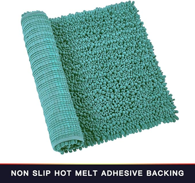 Walensee Bathroom Rug Non Slip Bath Mat (44x24 Inch Turquoise) Water Absorbent Super Soft Shaggy Chenille Machine Washable Dry Extra Thick Perfect Absorbant Best Large Plush Carpet for Shower Floor