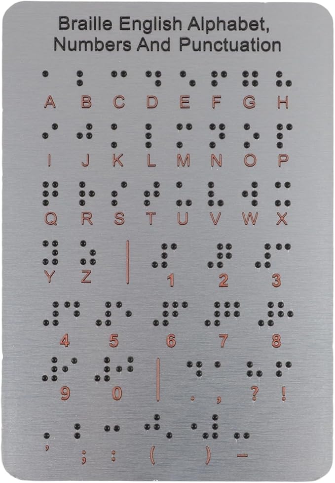 For beginners: 7.25 x 4.7 in Braille Learning Board with Raised Dots, Numbers, Punctuation - Aluminum Tactile Teaching Aid for Visually Impaired