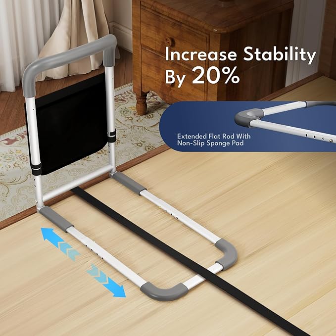 HOMEAL Bed Rails for Elderly Adults Safety - Adjustable Bedside Assist Rails for Seniors with Sensor Light, Portable Bed Cane with Non-Slip Handle & Fixing Strap, Fit Standard & Adjustable Bed(Grey)