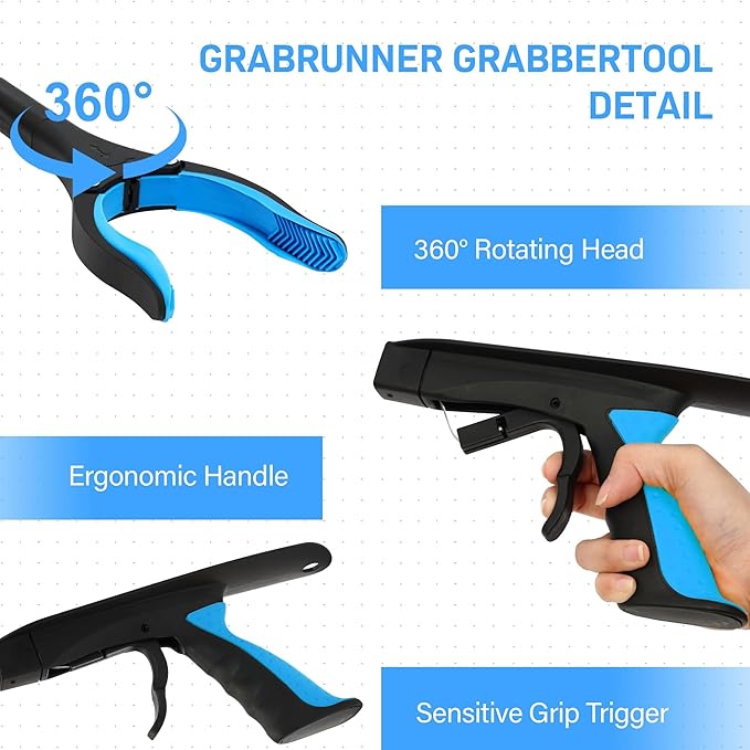 2 Pack 32 inch GrabRunner Folding Reacher Grabber Tool with Strong Magnetic and Swivel Head &Shoehorn (Blue Blue)