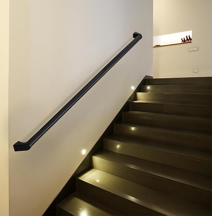 2 FT Modern Aluminum Handrail Set - ADA Compliant Indoor & Outdoor Stair Railing. 1.4" Diameter Grab Bar. Wall-Mounted with 90°Wall Return End. Ideal for Safe Grip，Rust Free(Matte Black, 2 FT)