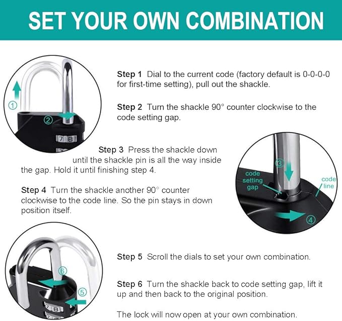 ZHEGE Combination Lock Outdoor 2 Pack, 4 Digit Resettable Weatherproof Combination Padlock for Gym, School, Gates, Doors, Hasps Storage (Black, 2Pack)