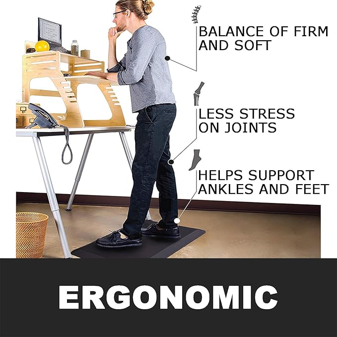 1" Extra Thick Anti Fatigue Floor Mat,Kitchen Mat, Standing Desk Mat – Comfort at Home, Office, Garage - Advanced PU Foam - NOT PVC (Black, 40" L x 20" W)