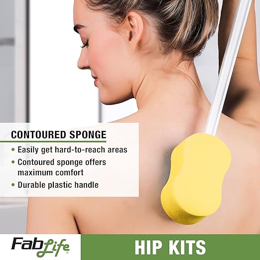 FabLife Hip Kit Daily Living Aids for Mobility, Hip Replacement Recovery, Knee and Back Surgery Includes Grabber Reacher, Bath Sponge Stick, Formed Sock Aid, Shoehorn