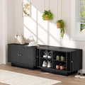 63" W Small Shoe Storage Bench, Shoe Bench Entryway with Sliding Doors and Adjustable Shelvs, Wooden Low Cabinet for Hallway, Living Room, Bedroom, Apartment, Dorm, Mudroom, Garage, Black, 2PCS