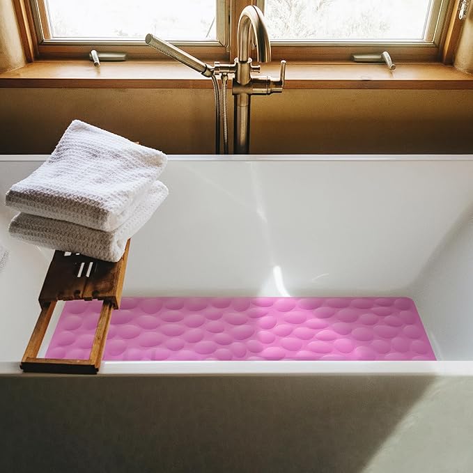Non-Slip Bathtub Mat OTHWAY Soft Rubber Bathroom Bathmat with Strong Suction Cups (Pink, 16x40 inch)