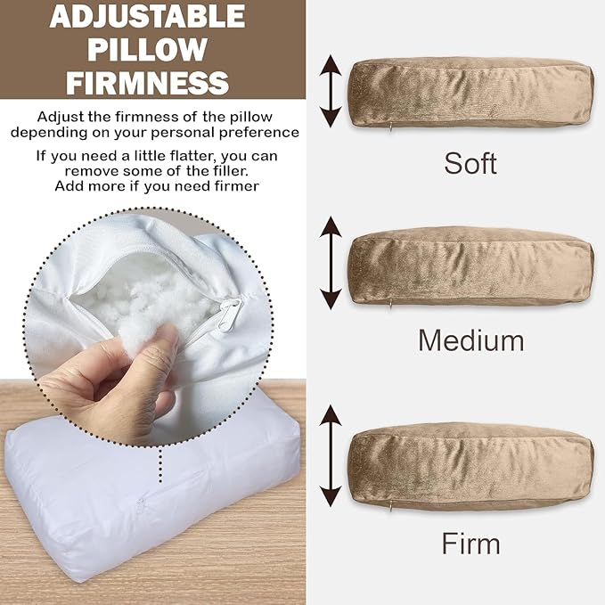 Recliner Headrest Pillow, Versatile Neck Support Cushion with Velvet Cover for Adults, Ideal Accessory for Chair, Couch, Office, Bed, Lumbar Pain Relief, Travel, Lounging, Beige