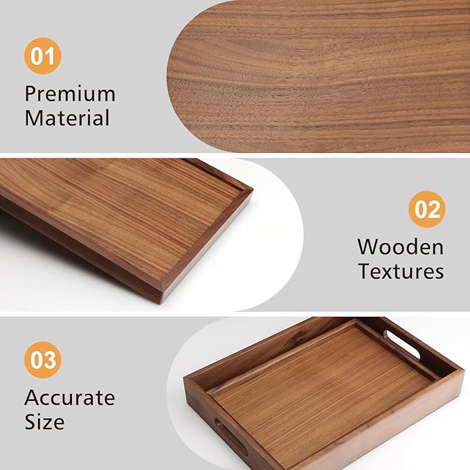 SANZIE Walnut Wooden Tray Desktop Storage Organizer Premium Serving Valet Tray Decorative Tray for Sundries Cosmetics Keys Phone Wallet Cutlery (Walnut Wood)