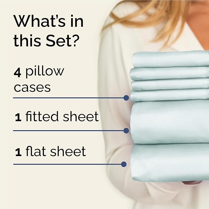 Full 6 Piece Sheet Set - Cooling & Breathable Bed Sheets - Hotel Luxury Bed Sheets for Women, Men, Kids & Teens - Comfy Bedding w/Deep Pockets & Easy Fit - Soft & Wrinkle Free - Full Ice Blue Sheets