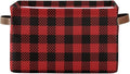Red and Black Buffalo Plaid Storage Basket Cube Storage Bins Organizer Bag Collapsible Closet Shelf Baskets with handle for Cloth Book 14.2×10.2×8.3 IN