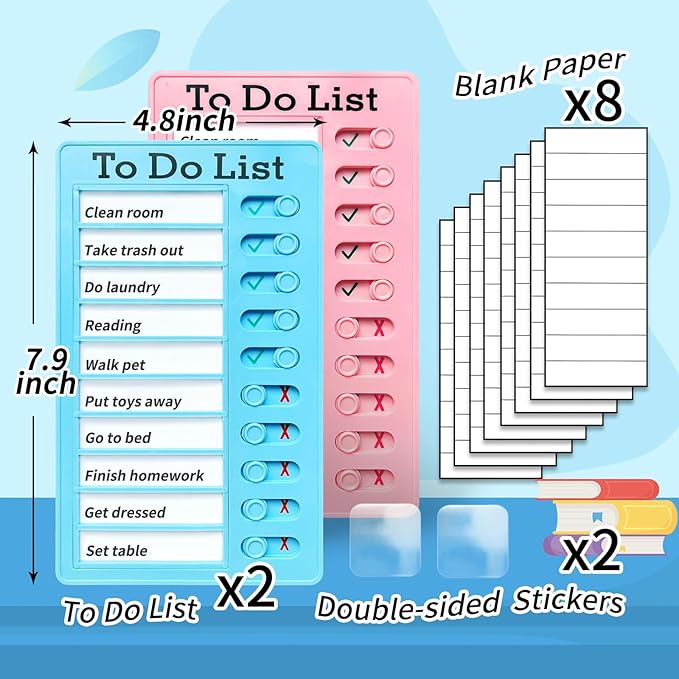 2-Piece Chores Chart for Kids - Reusable Chore List, Removable Checklist Board, Portable to Do List Visual Schedule for Multiple Kids