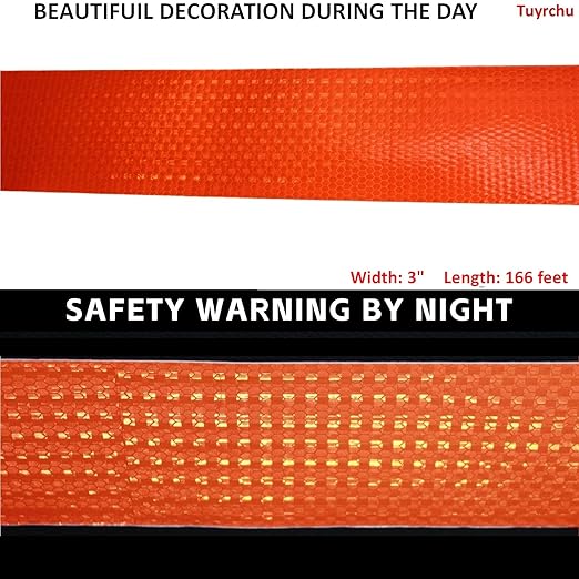 Orange Reflective Tape Outdoor Waterproof 3 inch, High Visibility Hazard Conspicuity Safety Industrial Marking Tape (166 feet)