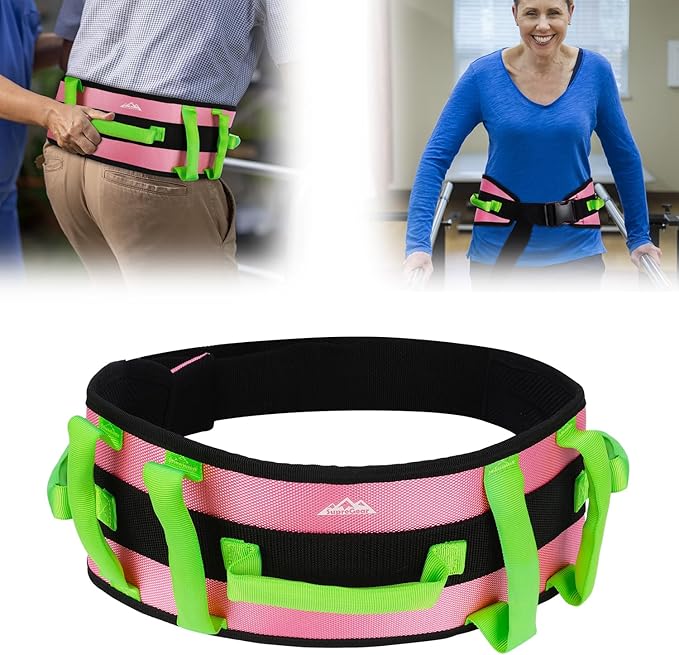 supregear Gait Belt - Anti-Slip Transfer Aid with 7 Handles and Quick-Release Buckle, Perfect for Senior Care, Pink