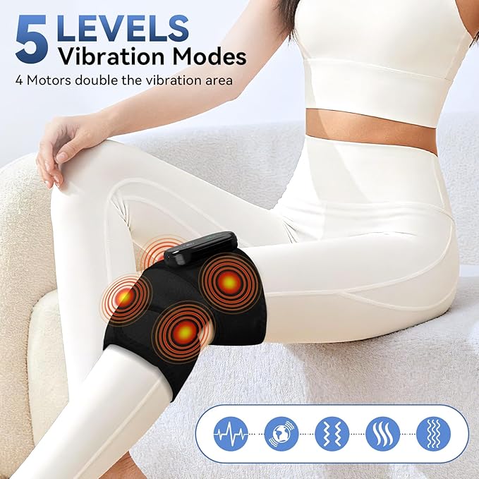Heating Pad for Knee, Knee Massager with Heat, 3-in-1 Foot Massager with Heated for Knee/Shoulder/Elbow, 5 Heat Levels and 5 Vibration Modes, Adjustable Size, Gift for Mom/Dad