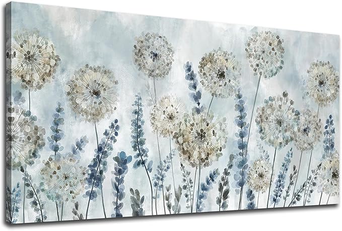 VEAEE Farmhouse Canvas Wall Art - Flowers Dandelion Wall Pictures,Living Room Decor,Nature Artwork Prints Abstract Grass Paintings for Bedroom Home Office Decoration 29"x58"