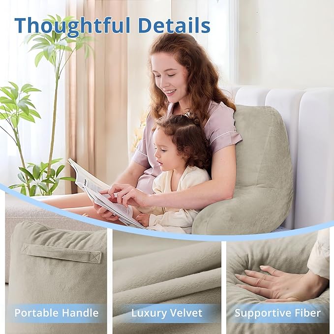 Sasttie Reading Pillow for Sitting in Bed Adult, Back Pillow for Bed Sitting Up, Backrest Back Support Chair Pillow, College Dorm Essentials for Girls and Boys, Linen Standard