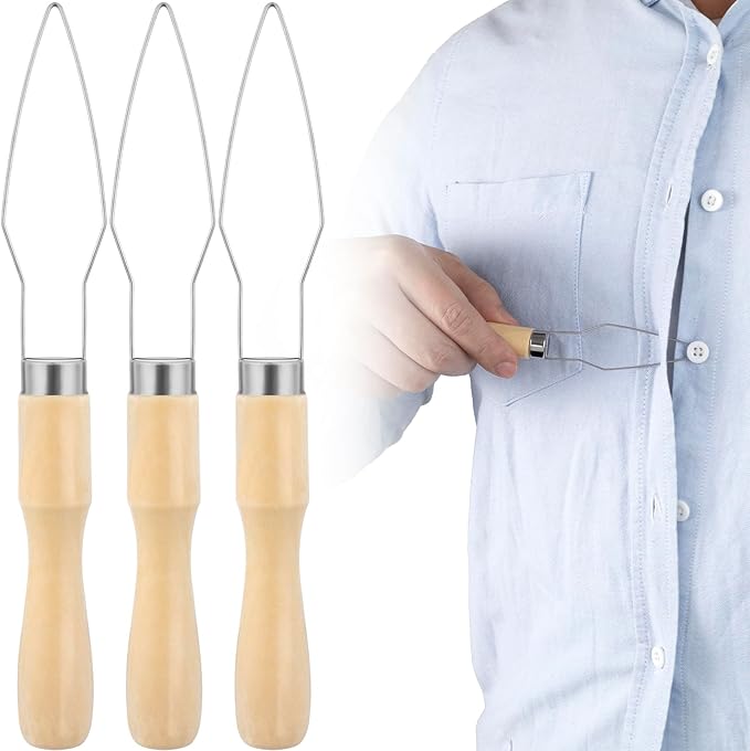 3 Packs Easy Button Hook, Steel Button Helper Tool for Elderly, Wide Wood Handle Buttons Fastener Device Assist Dressing Aid Tool for Seniors One Hand
