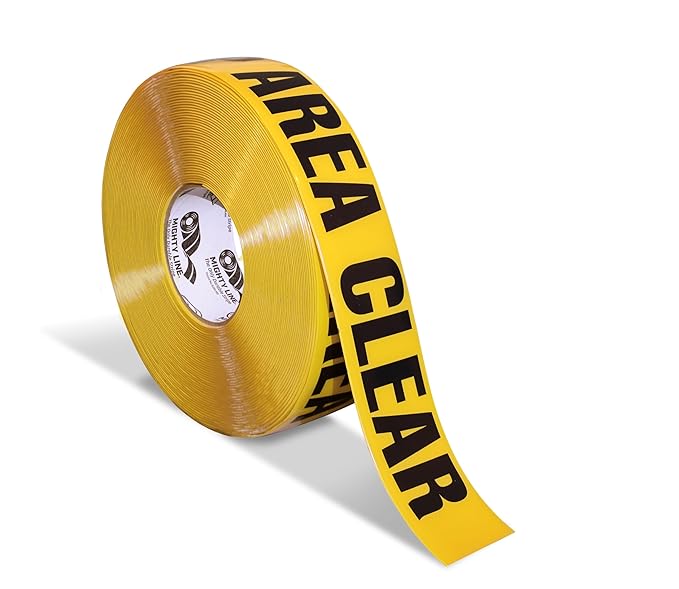 Mighty Line Repeating Message Floor Marking Tape for Safety, Hazard, Warning, Heavy-Duty, Peel and Stick, Adhesive, Industrial Quality, 2" Wide, 100' Long Roll, Yellow, Keep Area Clear