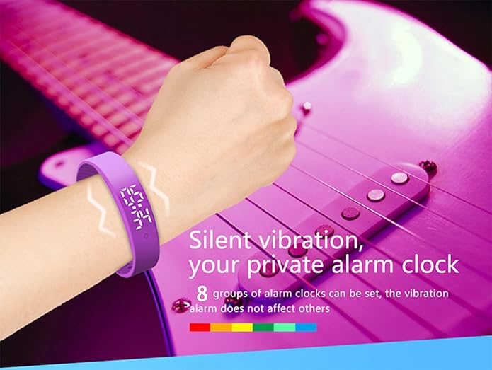 Vibrating Alarm Wristband 8 Sets of Alarms Fitsleeps Alarm Bands Clock Watches 45-Day Battery Life Silent Wrist Shock Bands for Deepsleepers Elderly