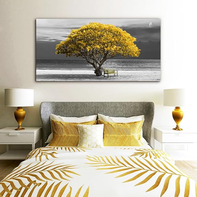Lapremoly Canvas Wall Art For Living Room farmhouse Wall Decor For Bedroom Office Decor Black And White Wall Painting Yellow Trees Pictures Framed Mural Home Decor Prints Posters Artwork 20X40 inch