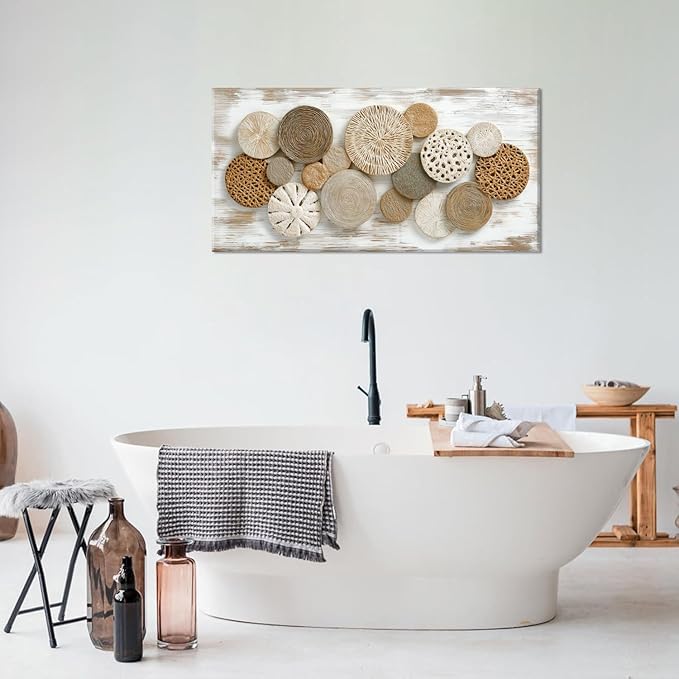 Brown Rattan Plates Canvas Wall Art for Bedroom Painting Prints Beautiful Geometric Radial Geometry White Modern Artwork Office Girls Decor
