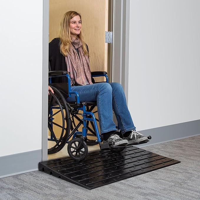 Silver Spring Threshold Ramp, Solid Rubber 4" Maximum Riser with 3 Channels, Black - Mobility Assistance Ramp for Wheelchairs, Scooters, and Power Chairs