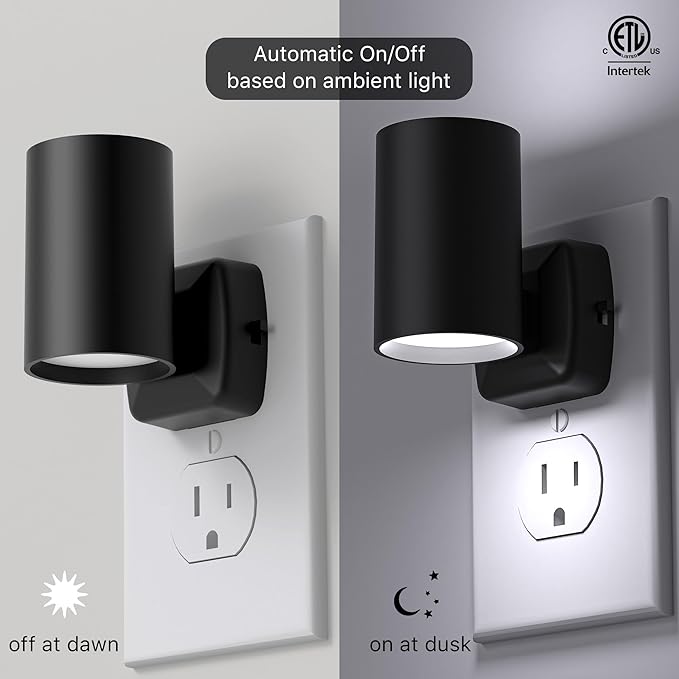 Led Night Light Plug in,Night Lights Plug into Wall Dusk to Dawn Sensor,20lm/40lm Adjustable Brightness,5700k Daylight,Dimmable Night Light for Hallway Bedroom Bathroom 4 Pack ETL-Certified