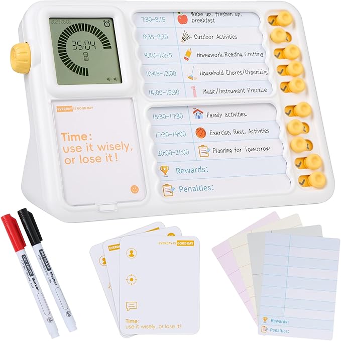 Visual Timer for Kids with Planning Board, ADHD Timer for Kids, Daily Chore Board-Checklist for Autism, Visual Schedule, Time Management, Silence Timer for Home School