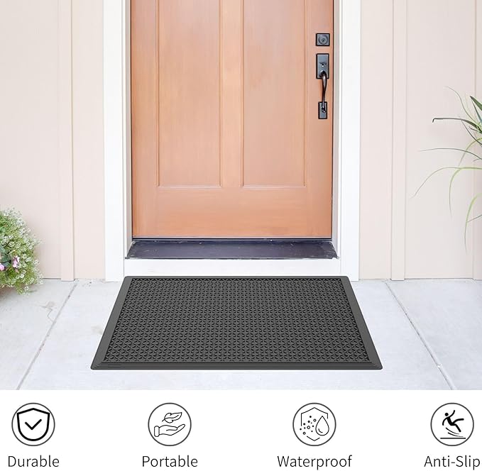 Rubber Scraper Floor Mat 36”x24” 4 Pack - Heavy Duty Outdoor Mats for Garage, Entryway, Door, Mudroom, Boot Tray - All-Weather & Easy Clean