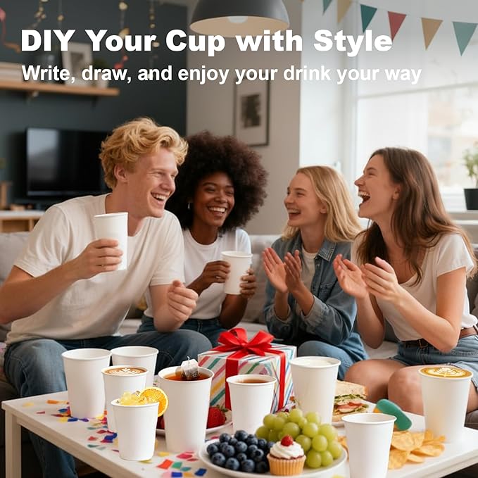 12 oz 500 Pack Disposable Coffee Cups, Bulk White Disposable Paper Cups, Coffee Cups for Hot Tea, Chocolate and Cold Drinks