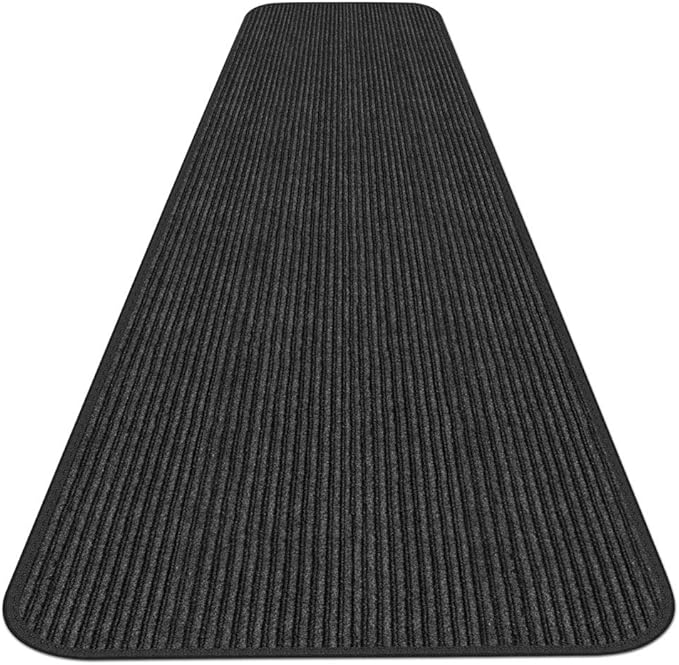 House, Home and More Indoor Outdoor Double-Ribbed Carpet Runner with Skid-Resistant Rubber Backing - Smokey Black - 4 Feet x 20 Feet