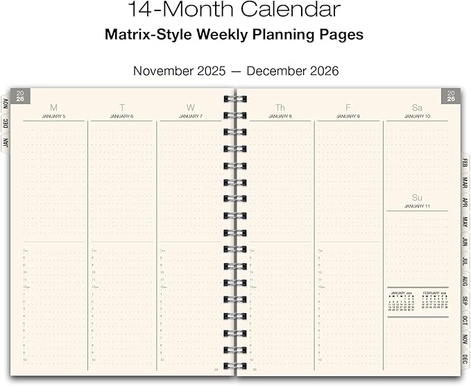 ESSENTIAL 2026 Monthly & Weekly Planner with Tabs, 7"x9": 14 Months (November 2025 - December 2026), Professional, Simple, Easy-to-Use Design and Frosted Poly Cover for Extra Protection (Frosted)