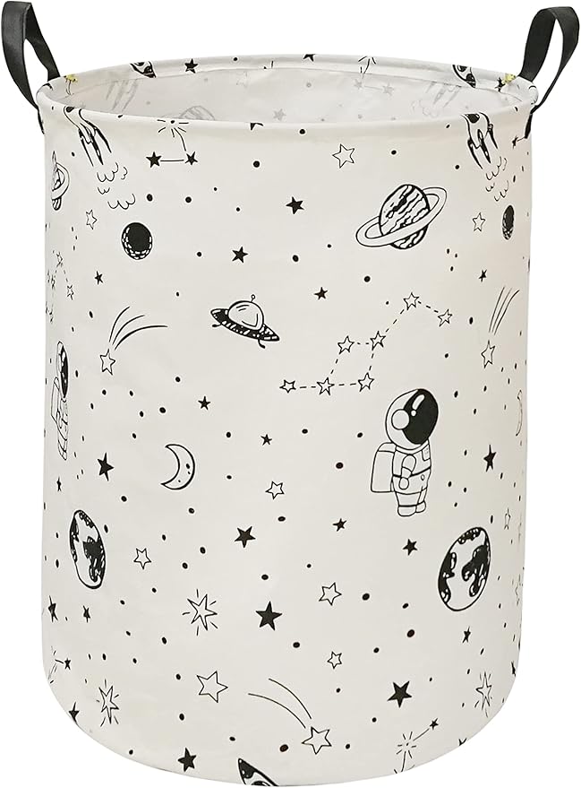19.7 Inch Round Astronaut Pattern Laundry Clothes Hamper Laundry Basket with Handles,Storage Organizer Bins Laundry Gift Basket for Room, Bedroom Decor