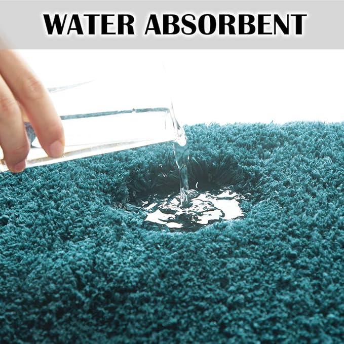 Suchtale Large Extra Soft and Absorbent Shaggy Bath Mat - Machine Washable Microfiber Non Slip Bath Mat - Rubber Back (24 x 40 Teal)