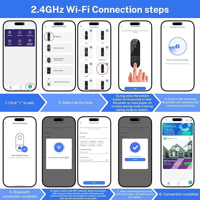 1080p Wireless Video Doorbell Camera with Indoor Receiver, AI Human Detection, 2-Way Audio, Night Vision, Cloud Storage, Real-Time Alerts, 2.4G Wi-Fi Only (Linen)